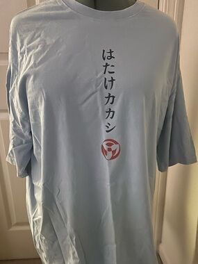 Light Blue Men's Graphic Tee with Japanese Characters